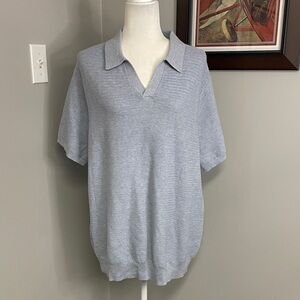 NWT BANANA REPUBLIC 100% Cotton Johnny-Collar Sweater Polo Light Blue XL